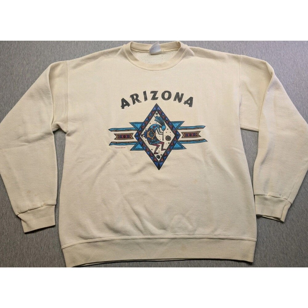 VTG 90s Santee Pluma Faded Distress ARIZONA Southwest Art Pullover Sweatshirt L